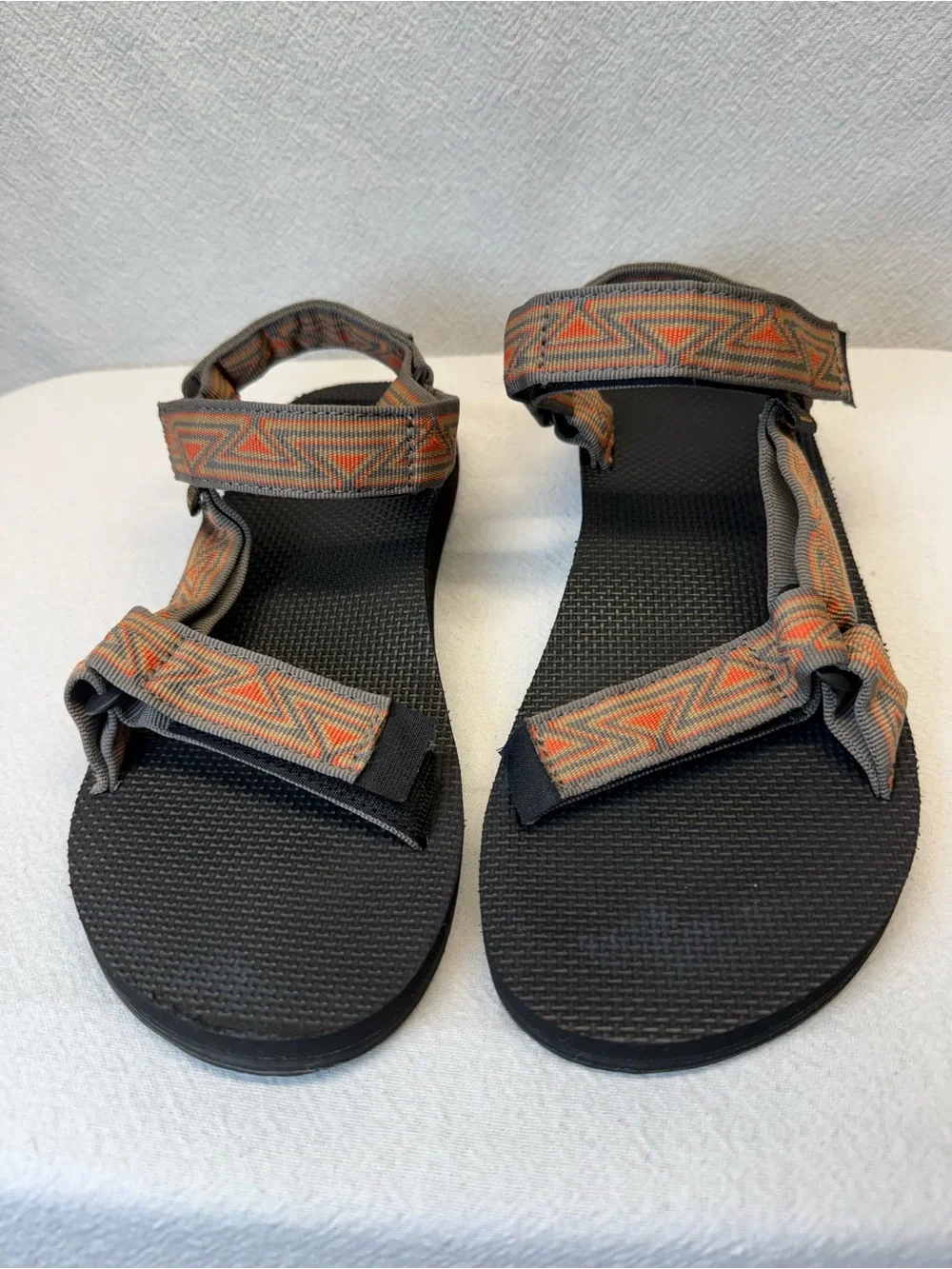 Teva Sandals Men Original Orange Aztec Nylon Webbing Hook & Loop Outdoor Shoes 9